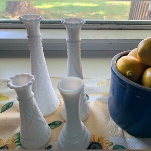Vintage Milk Glass Bud Vases 9” and 6”